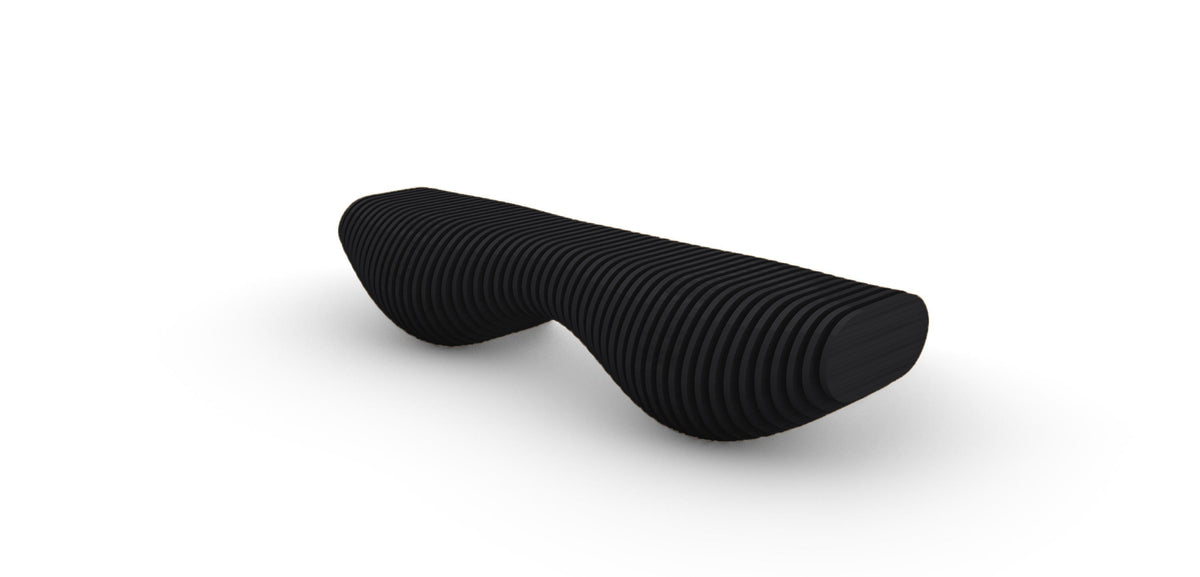 Parametric Bench in black - sculptural wood bench, CNC-cut in Mississauga for the GTA