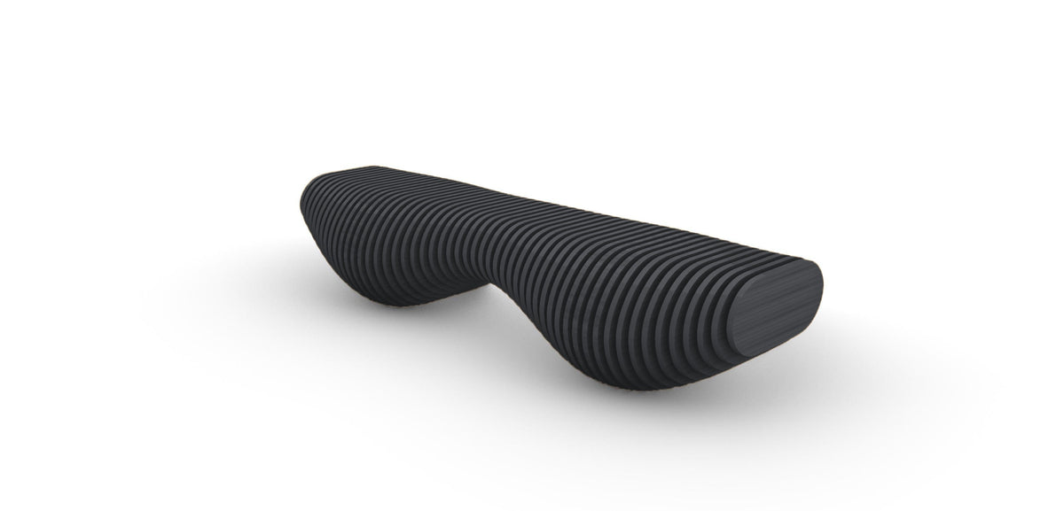 Parametric Bench in charcoal grey - sculptural wood bench, CNC-cut in Mississauga, delivered across the GTA