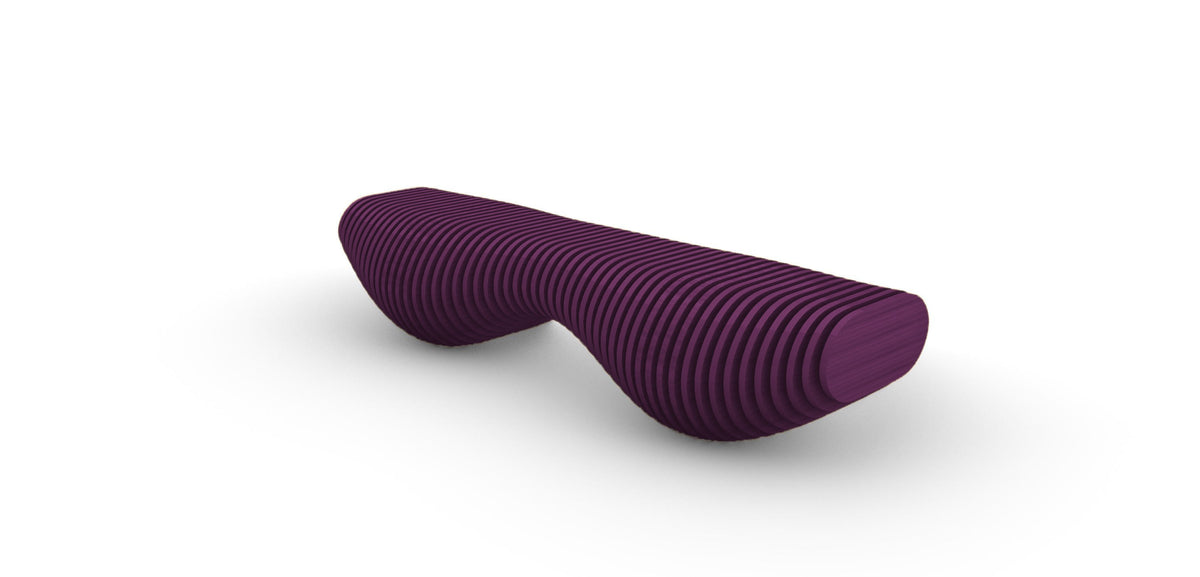 Parametric Bench in plum - sculptural wood bench, CNC-cut in Mississauga for the GTA