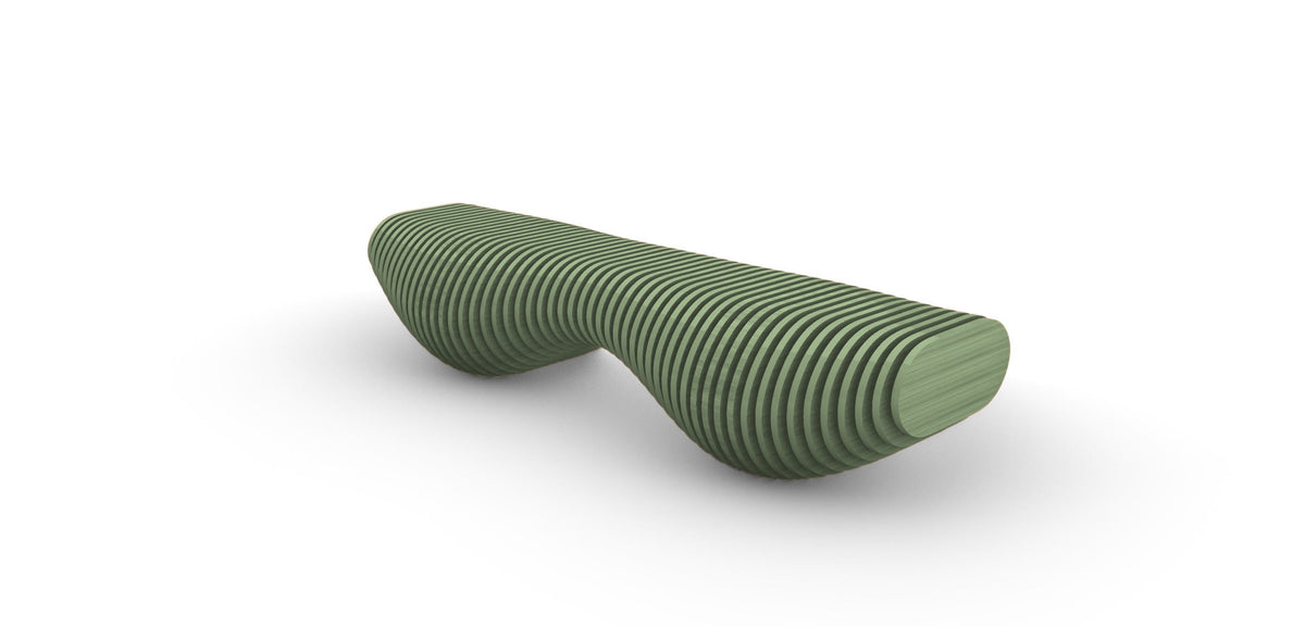 Parametric Bench in sage green - sculptural wood bench, made in Mississauga, serving Toronto and the GTA