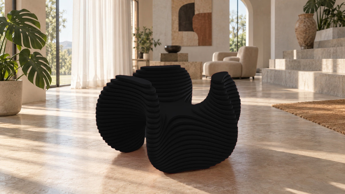 Parametric Bloom Table in black, layered four-lobed low accent table