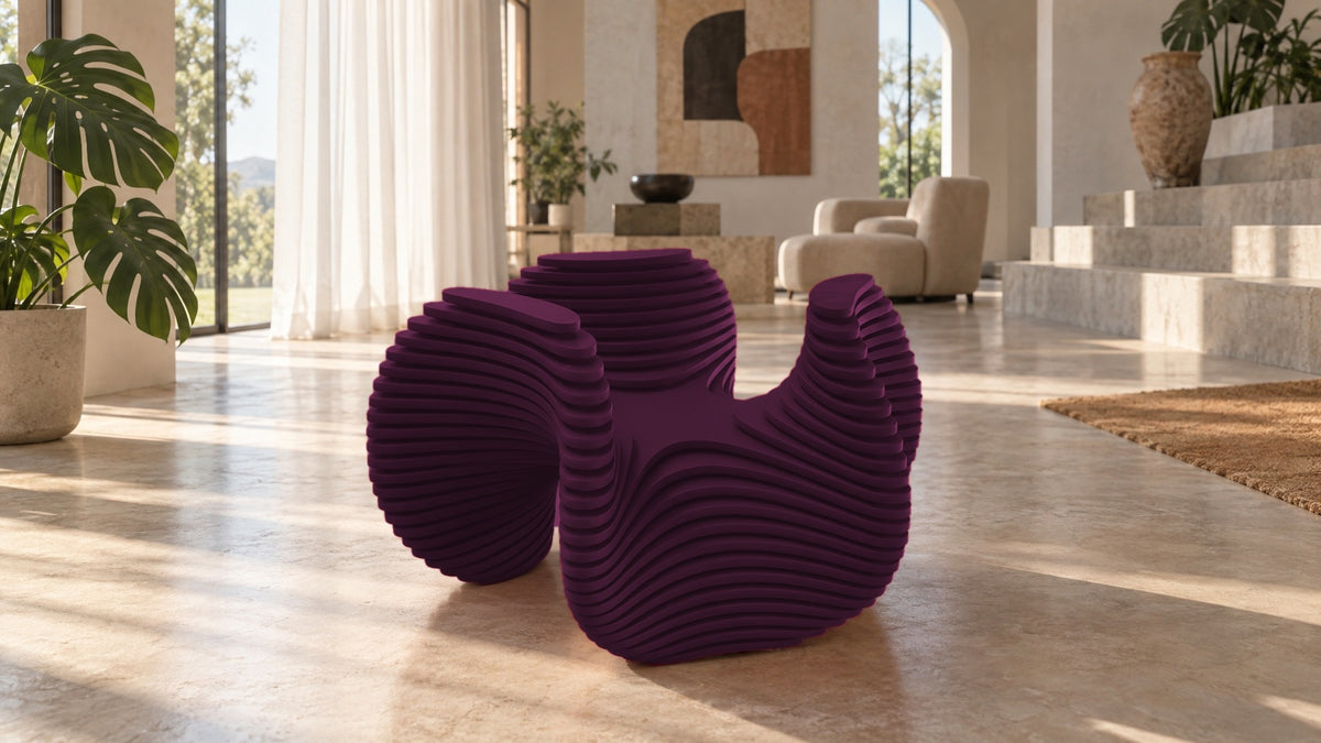 Parametric Bloom Table in plum, layered four-lobed low accent table