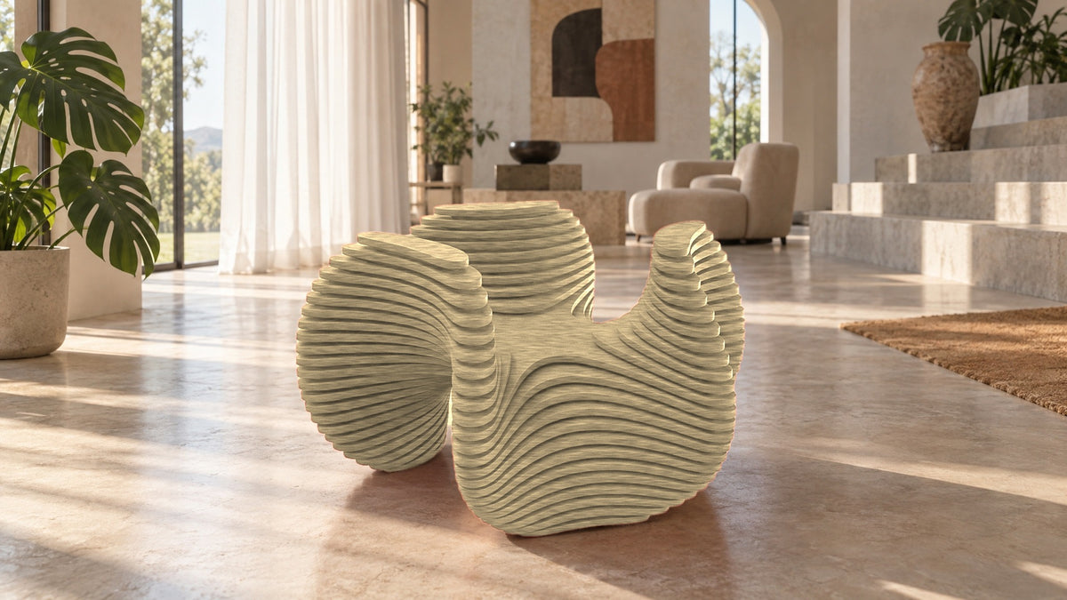 Parametric Bloom Table in Baltic birch plywood, layered four-lobed low accent table