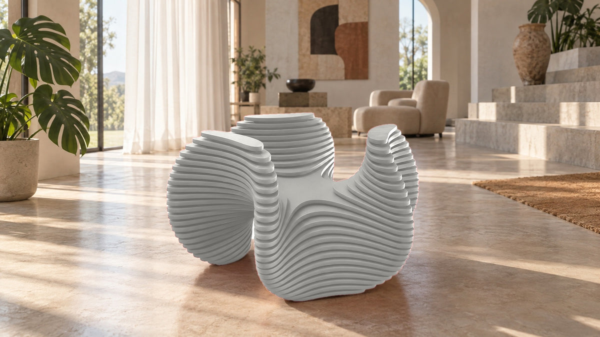 Parametric Bloom Table in white, layered four-lobed low accent table