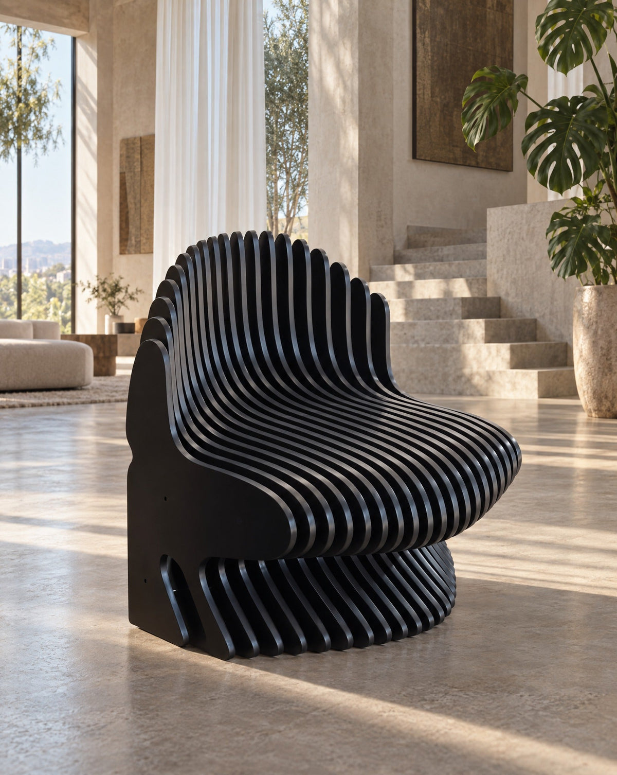 Parametric Chair - sculptural curved-slat armchair, CNC-cut and made to order in Mississauga, delivered across the GTA