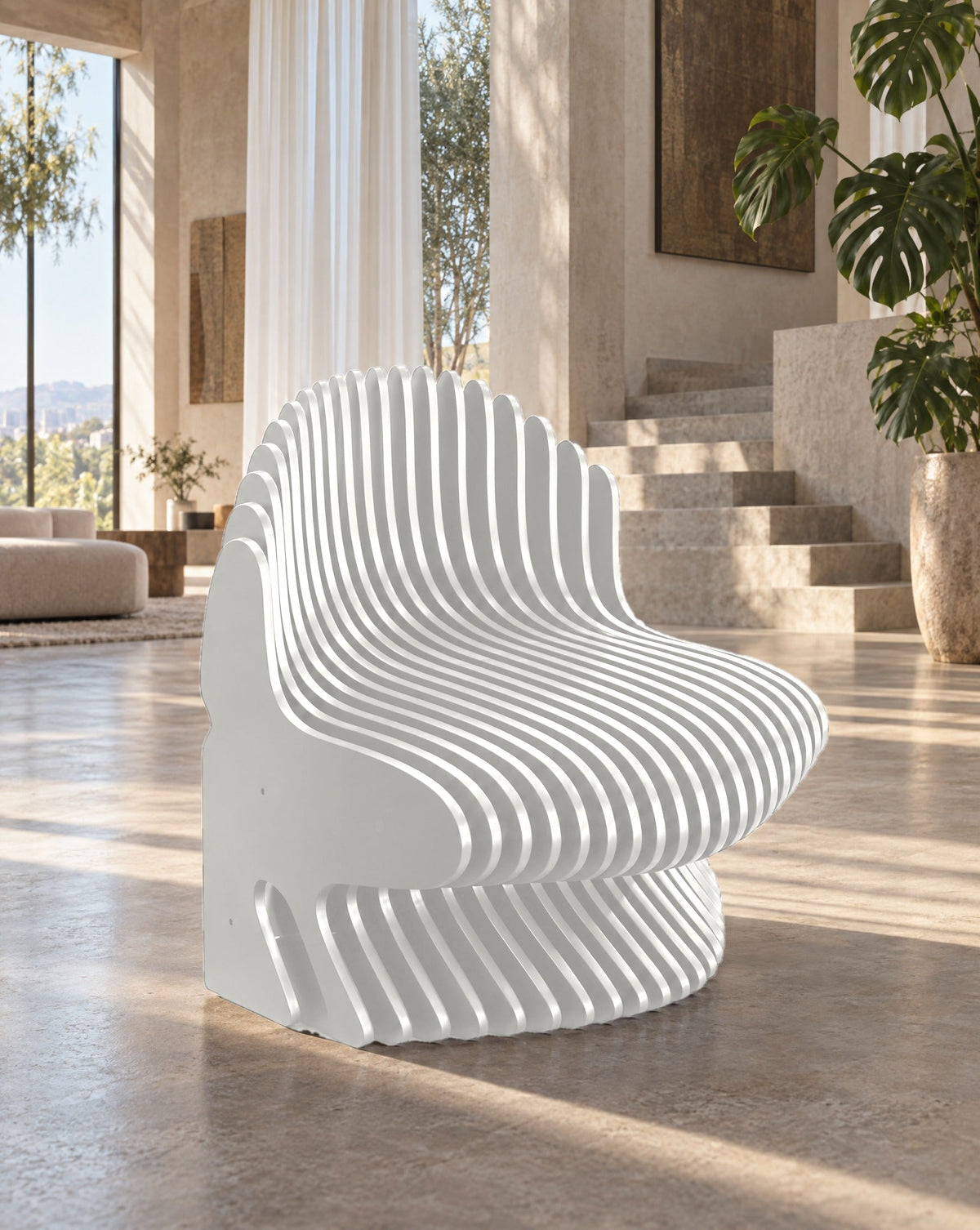 Parametric Chair in white - sculptural slat armchair, made to order in Mississauga, serving Toronto and the GTA