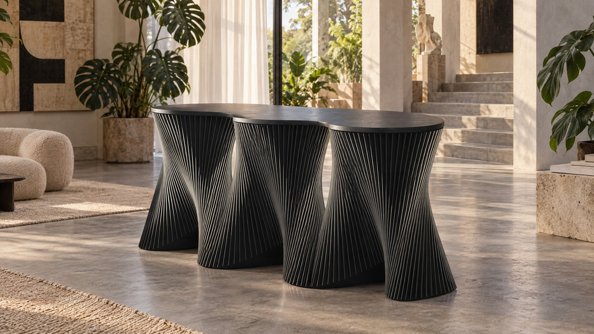 Parametric Clownfish Desk in black, CNC-cut MDF made to order in Mississauga for the GTA