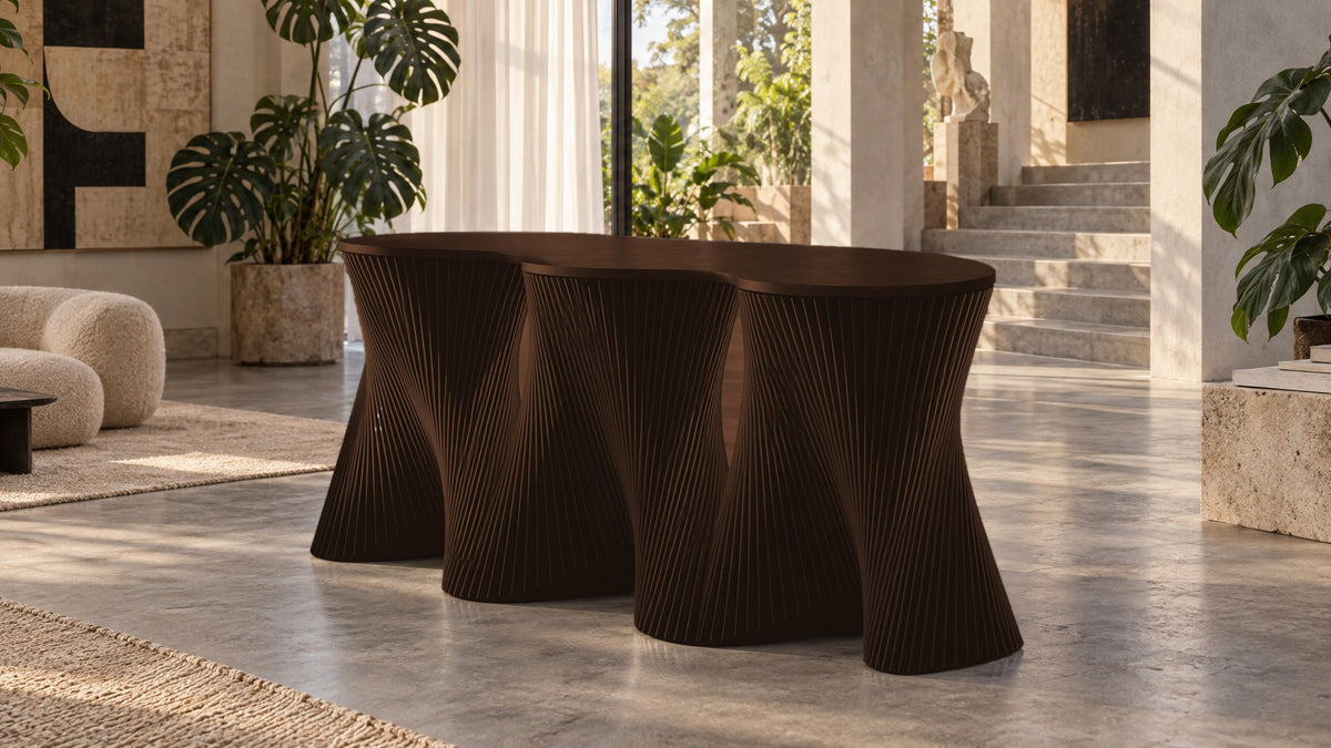 Parametric Clownfish Desk in dark brown, CNC-cut MDF made to order in Mississauga for the GTA