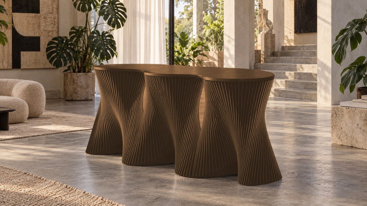 Parametric Clownfish Desk in light brown, CNC-cut MDF made to order in Mississauga for the GTA