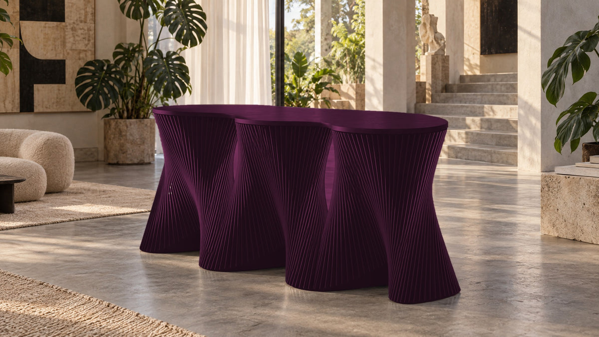 Parametric Clownfish Desk in plum, CNC-cut MDF made to order in Mississauga for the GTA