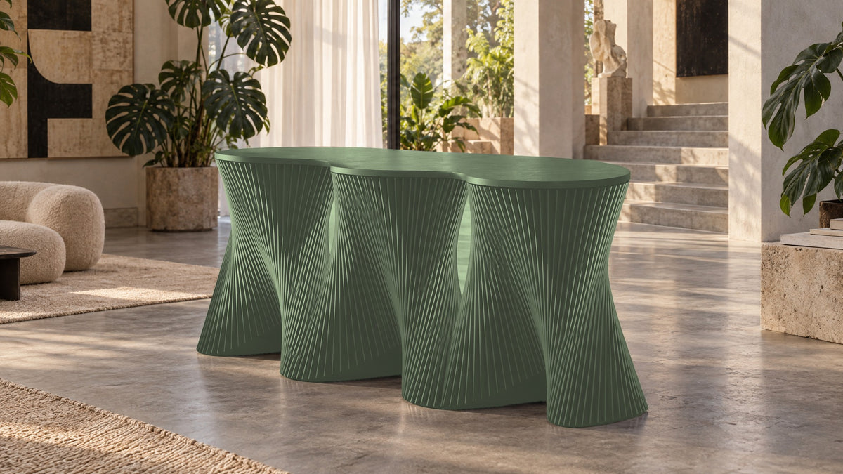 Parametric Clownfish Desk in sage green, CNC-cut MDF made to order in Mississauga for the GTA