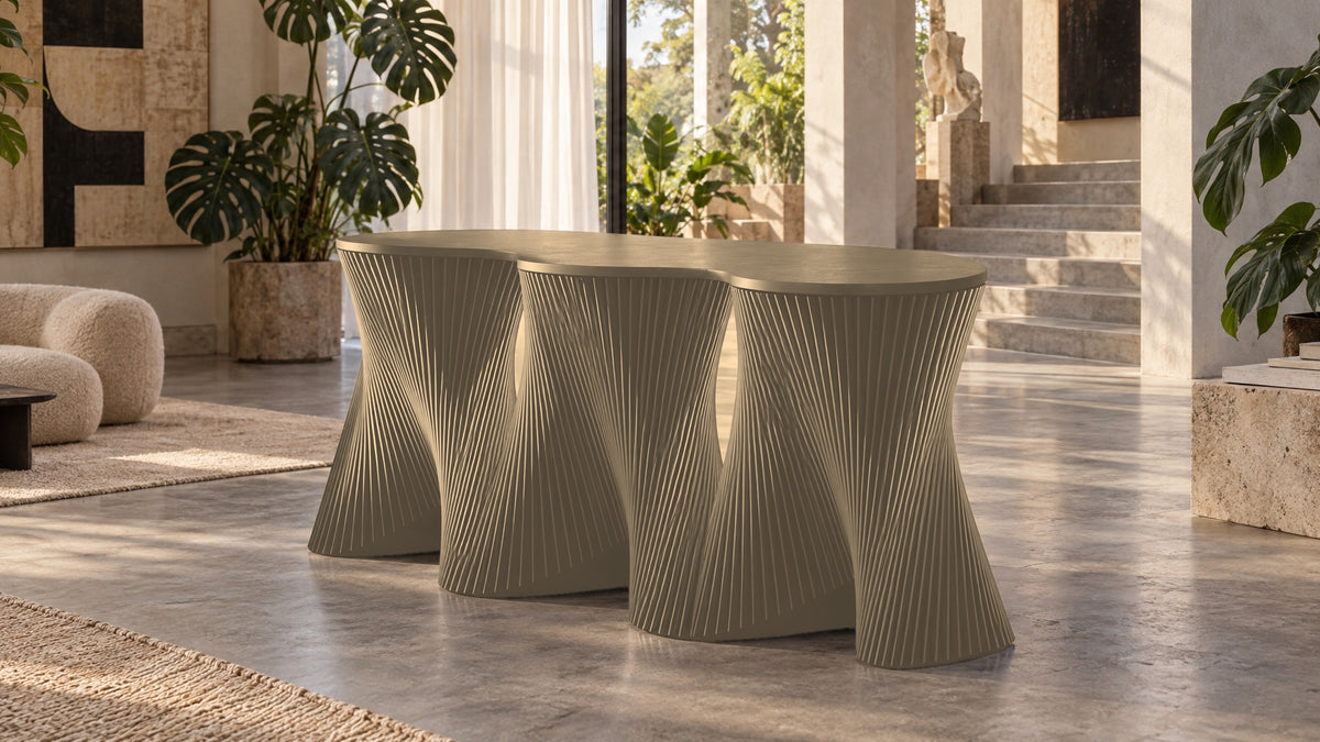 Parametric Clownfish Desk in unpainted MDF, CNC-cut and made to order in Mississauga for the GTA