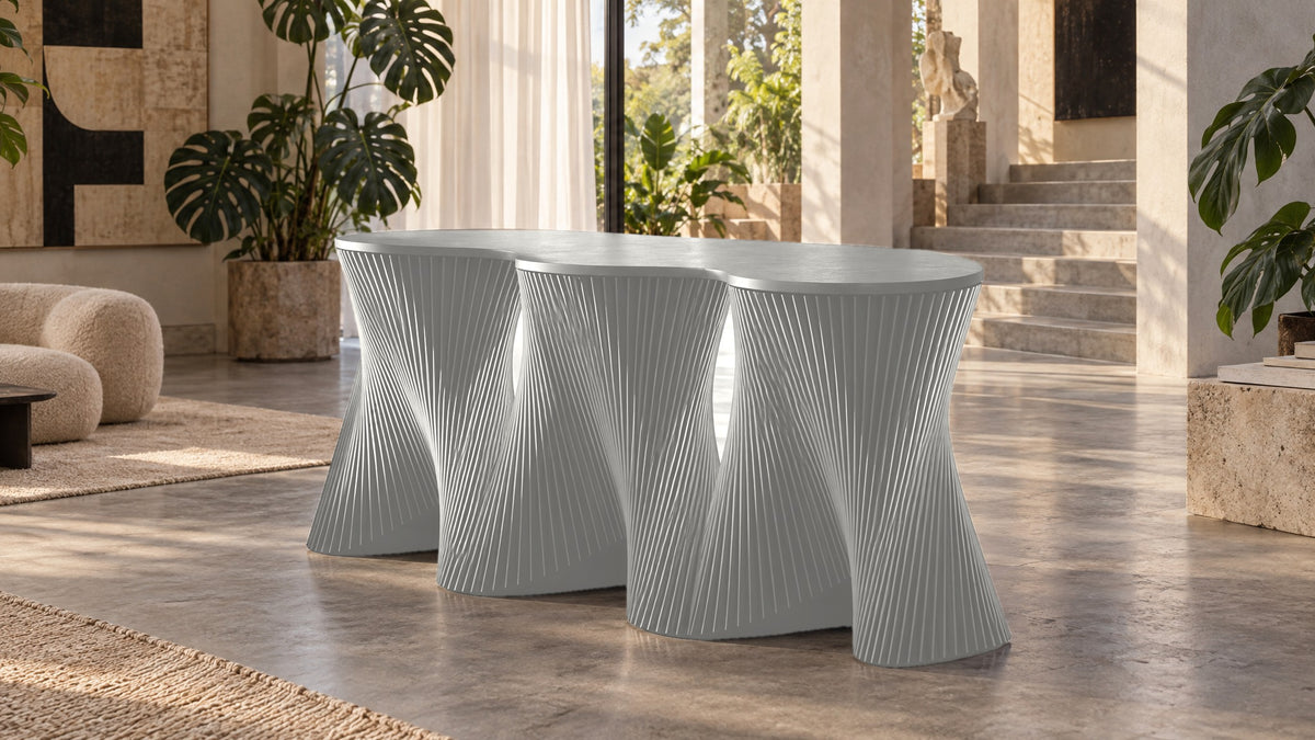 Parametric Clownfish Desk in white, CNC-cut MDF made to order in Mississauga for the GTA
