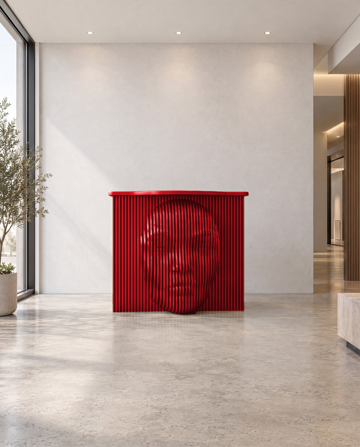 Parametric Face Desk in gloss red - sculptural face desk, CNC-cut in Mississauga, delivered across the GTA