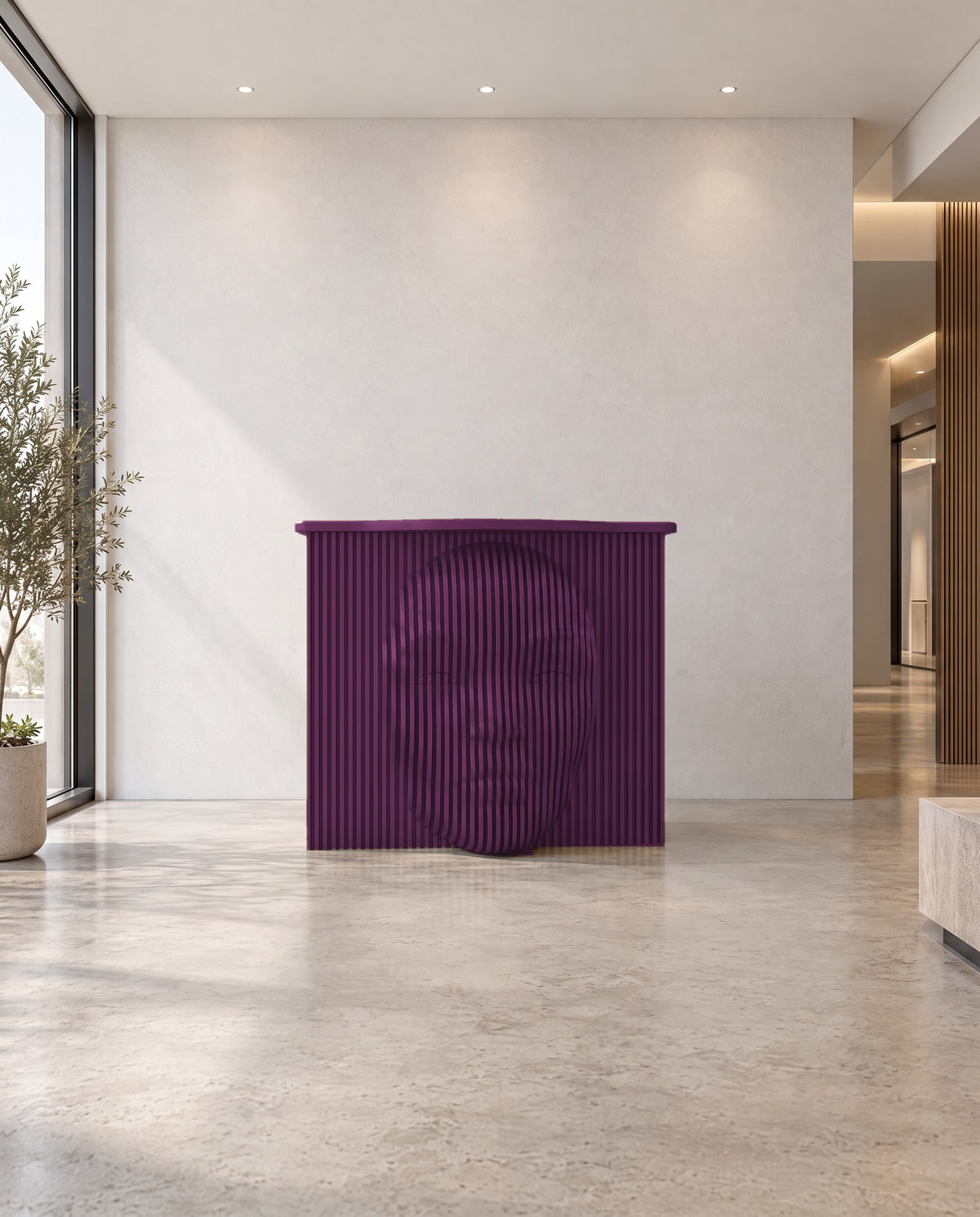 Parametric Face Desk in plum - sculptural face desk, CNC-cut in Mississauga for the GTA