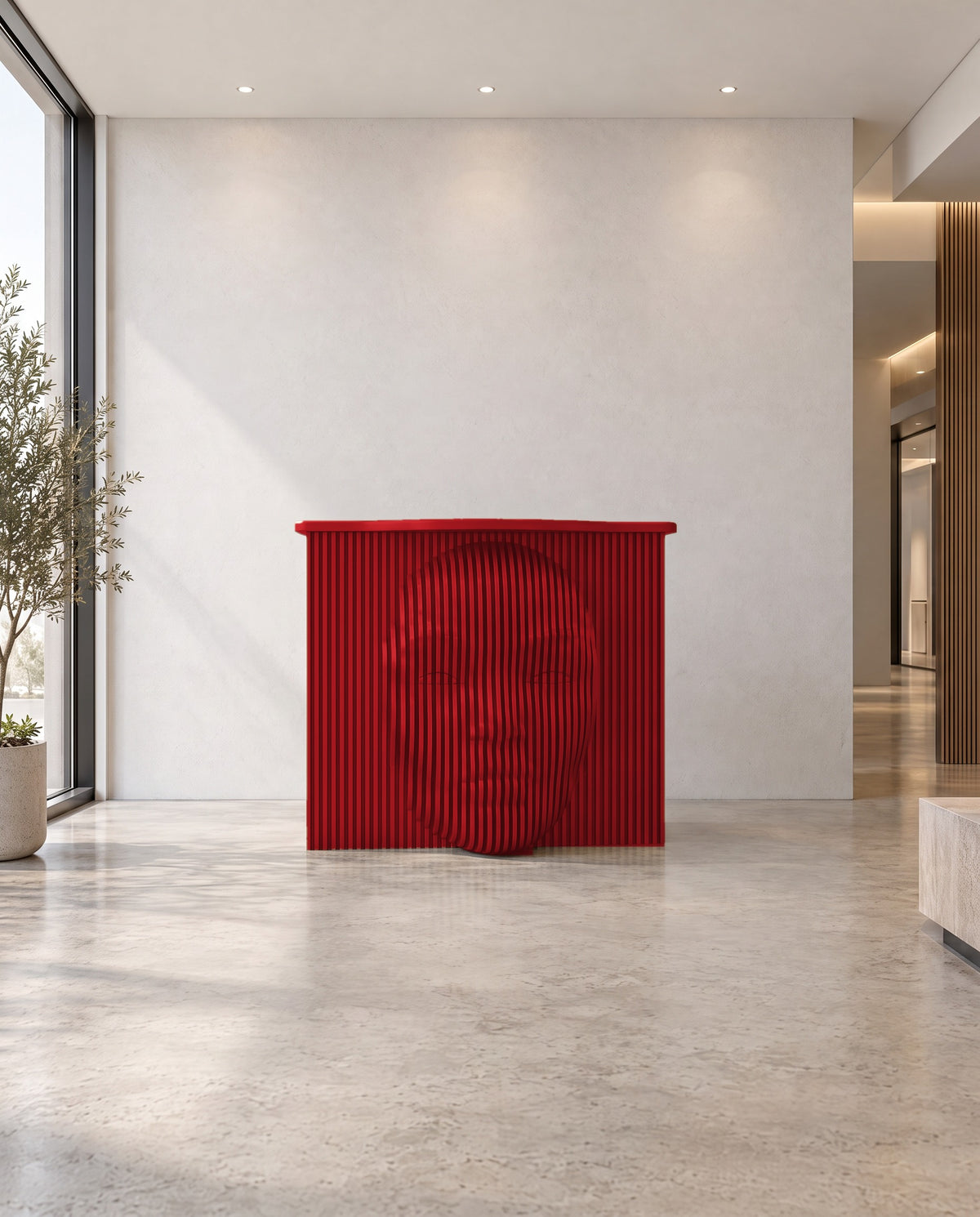 Parametric Face Desk in red - sculptural face desk, CNC-cut in Mississauga, delivered across the GTA