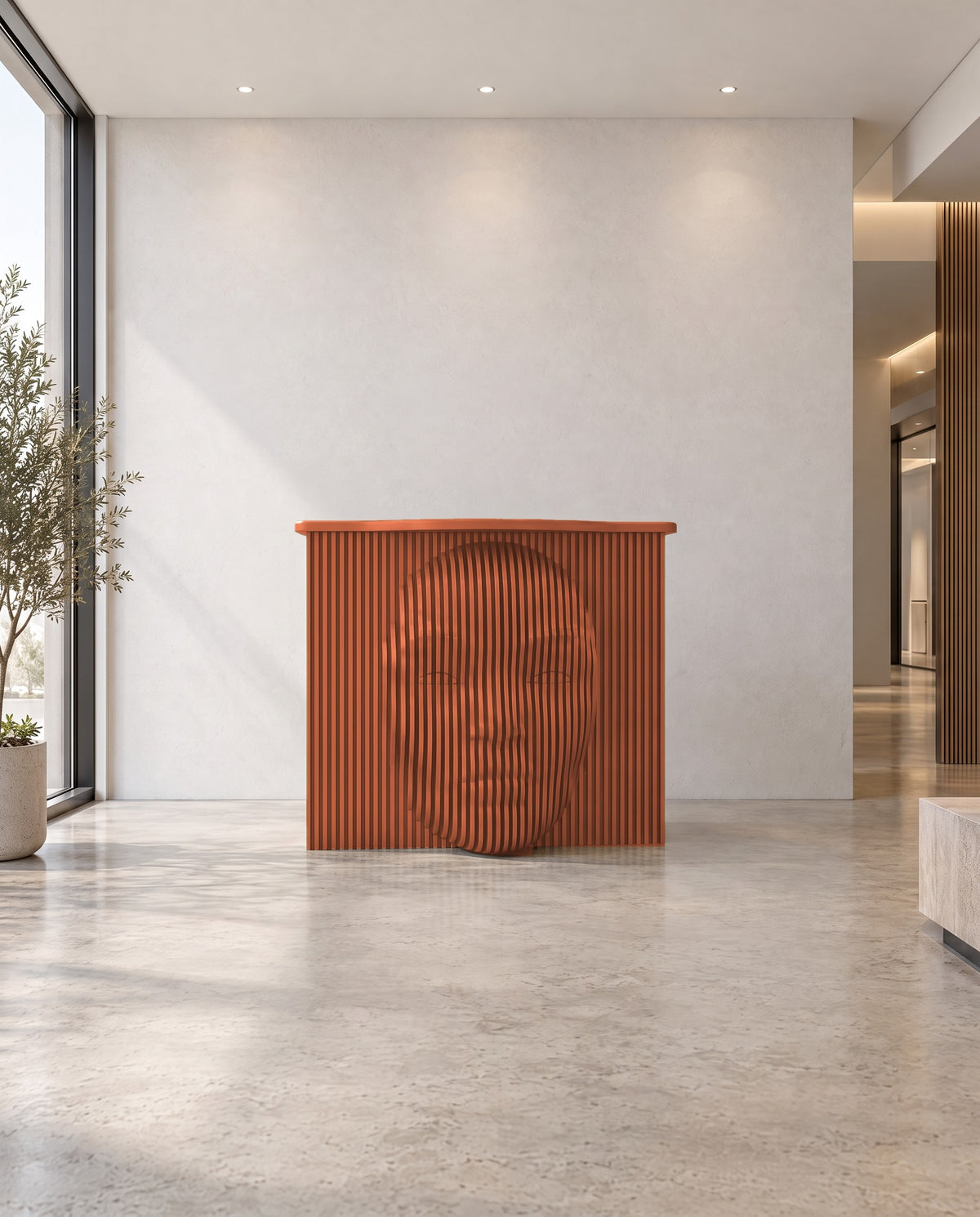 Parametric Face Desk in terracotta - sculptural face desk, made to order in Mississauga