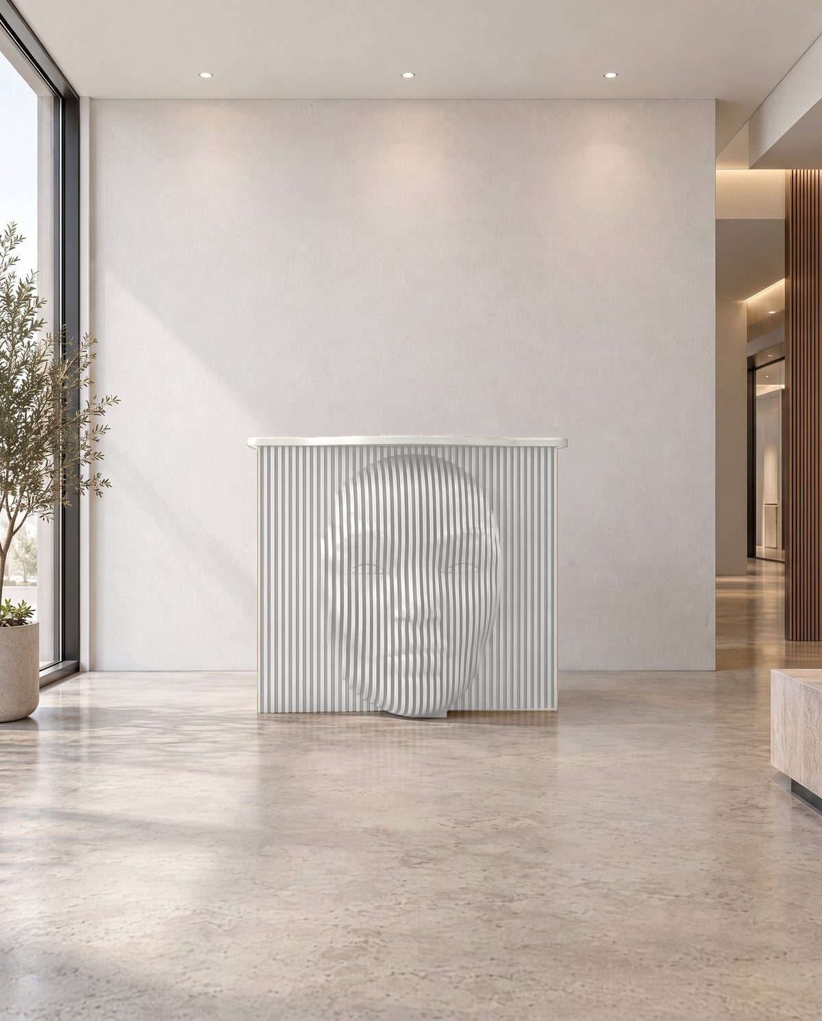 Parametric Face Desk in white - sculptural face desk, CNC-cut in Mississauga, delivered across the GTA