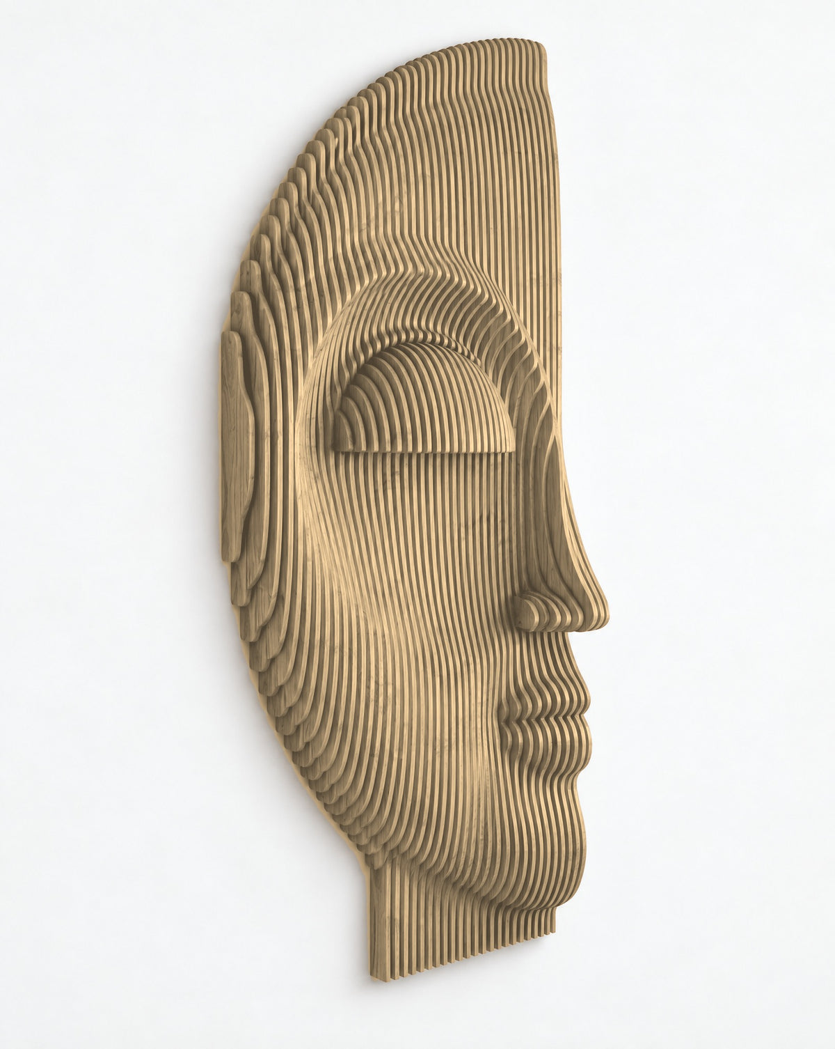Parametric Half-Face sculpture in Baltic birch plywood - parametric wall sculpture, CNC-cut in Mississauga for the GTA