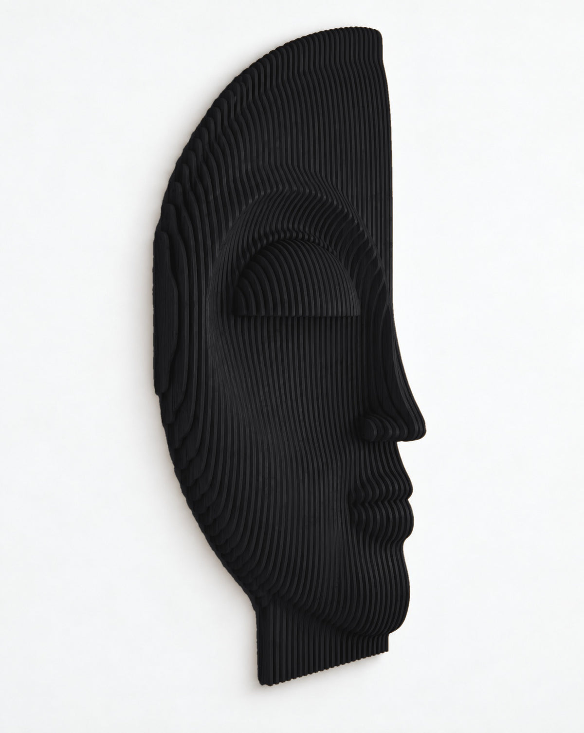 Parametric Half-Face sculpture in black - parametric wall sculpture, CNC-cut in Mississauga, delivered across the GTA
