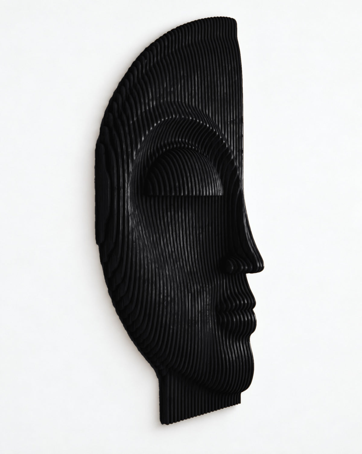 Parametric Half-Face sculpture in gloss black - parametric wall sculpture, made to order in Mississauga