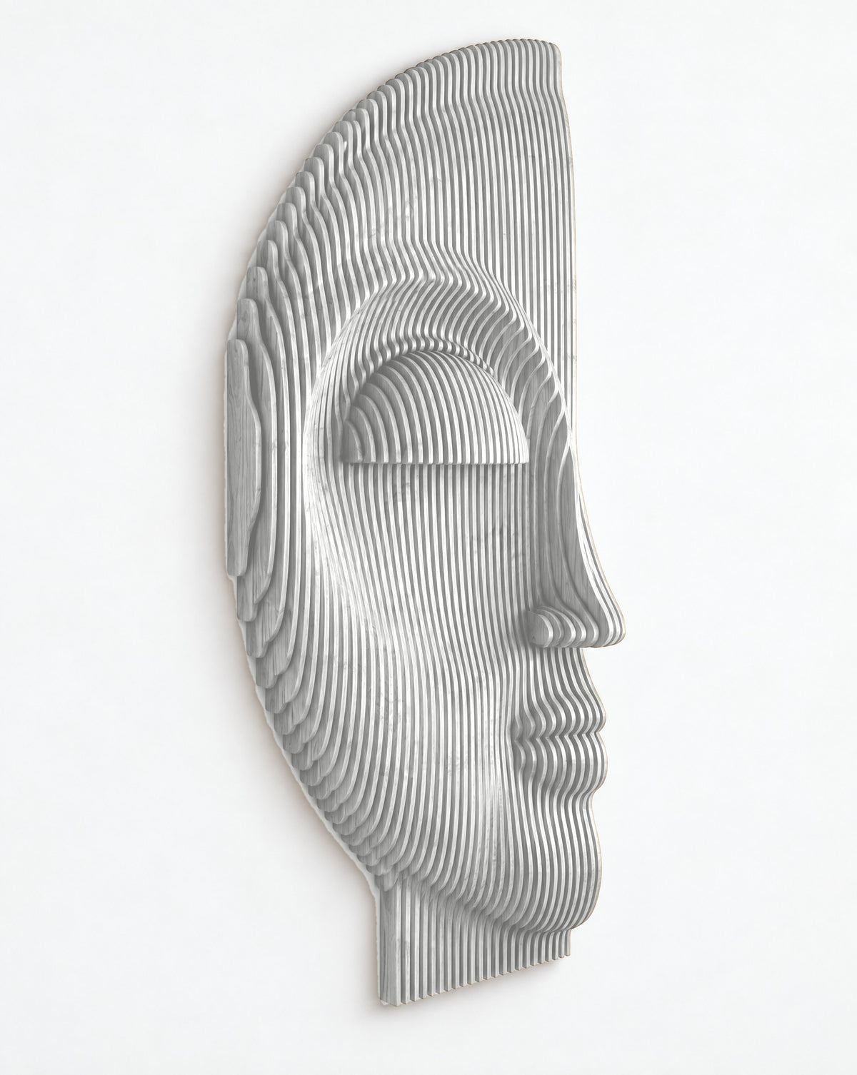 Parametric Half-Face sculpture in gloss white - parametric wall sculpture, CNC-cut in Mississauga, delivered across the GTA