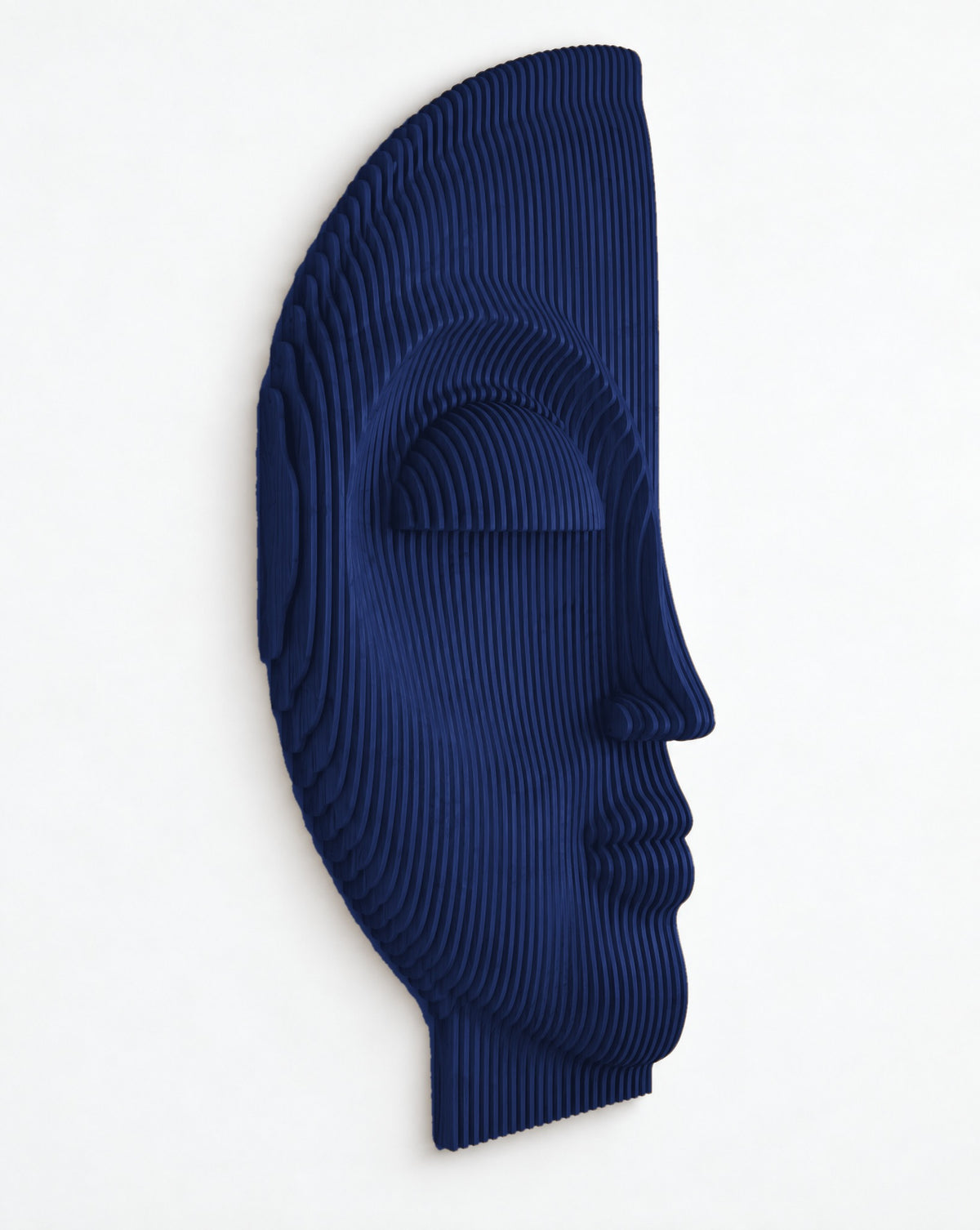 Parametric Half-Face sculpture in navy blue - parametric wall sculpture, made to order in Mississauga