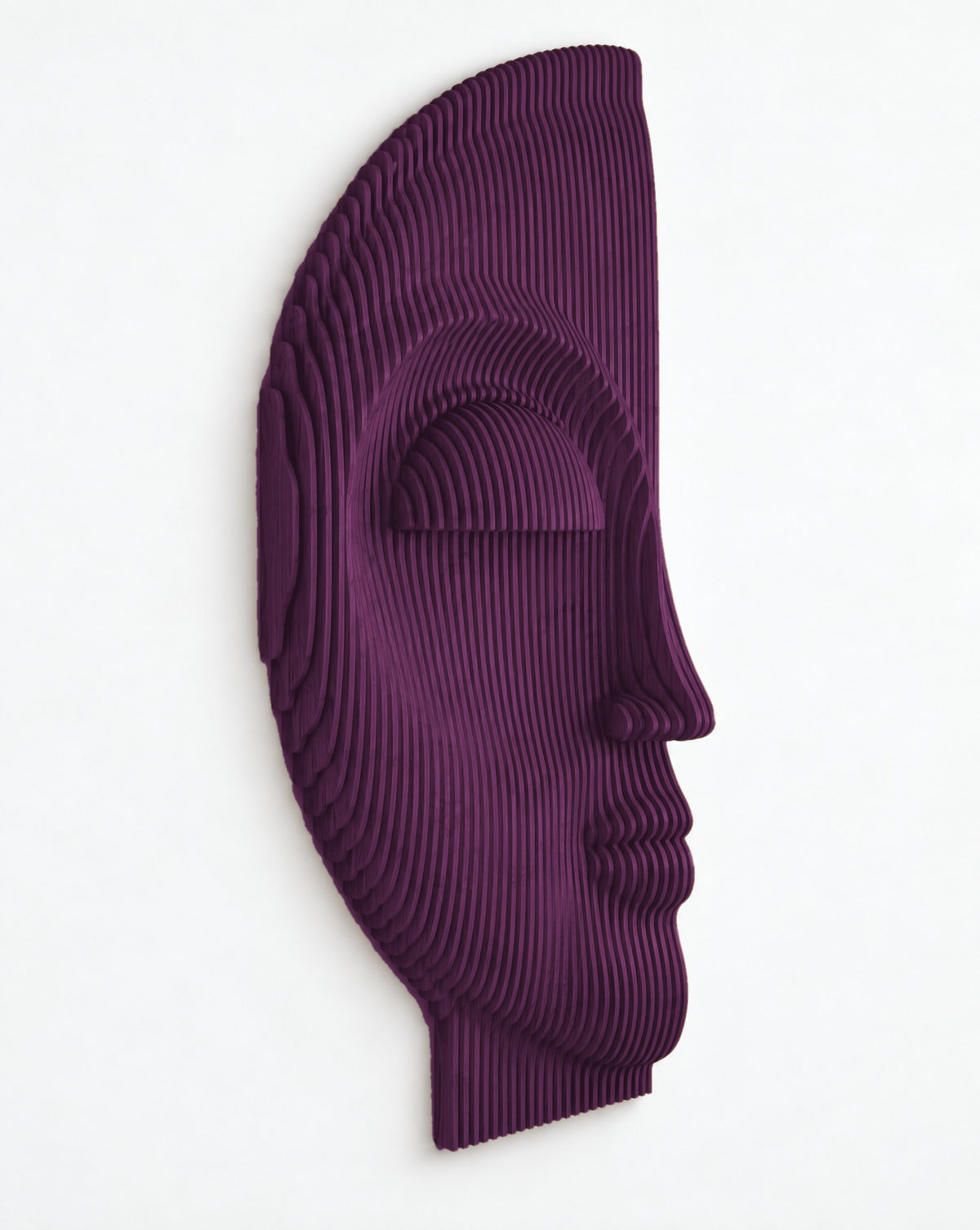Parametric Half-Face sculpture in plum - parametric wall sculpture, CNC-cut in Mississauga for the GTA