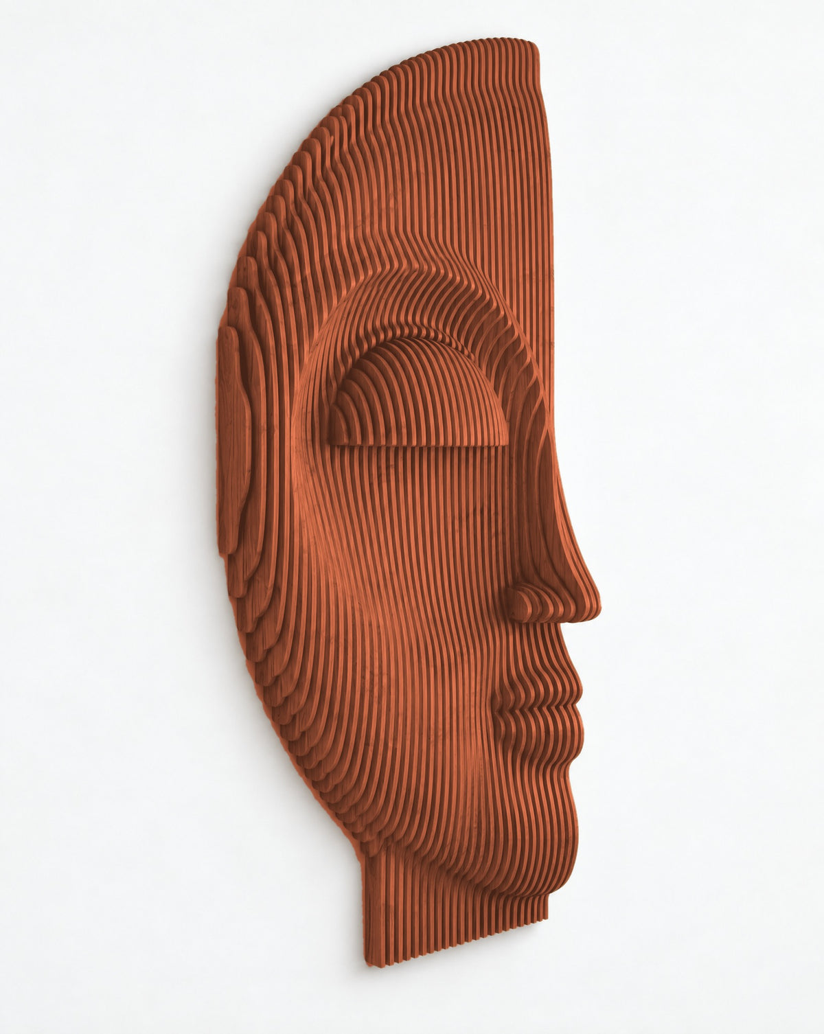 Parametric Half-Face sculpture in terracotta - parametric wall sculpture, CNC-cut in Mississauga for the GTA