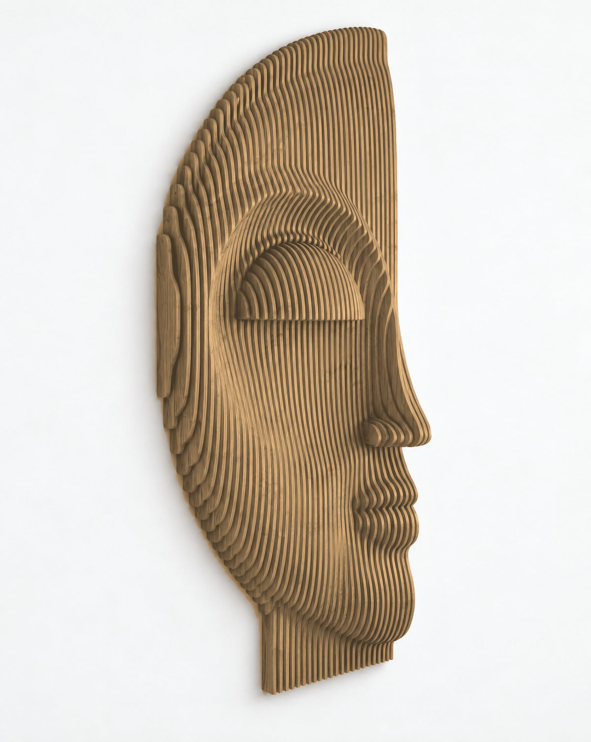 Parametric Half-Face sculpture in unpainted MDF - parametric wall sculpture, CNC-cut in Mississauga, delivered across the GTA