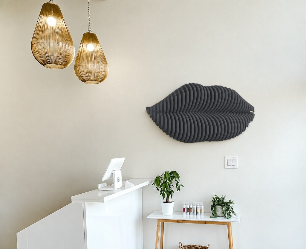 Parametric Lips wall art in charcoal grey - parametric wall sculpture, CNC-cut in Mississauga for the GTA