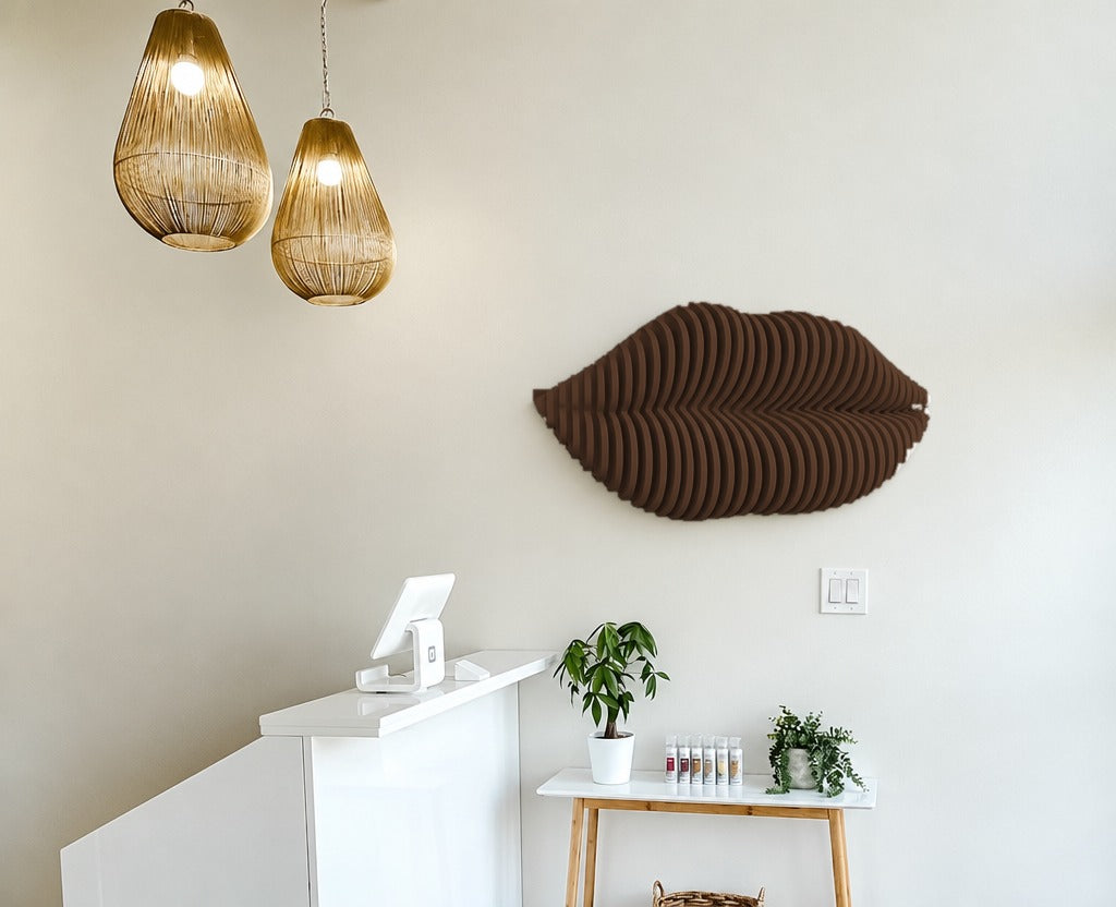 Parametric Lips wall art in dark brown - parametric wall sculpture, CNC-cut in Mississauga, delivered across the GTA
