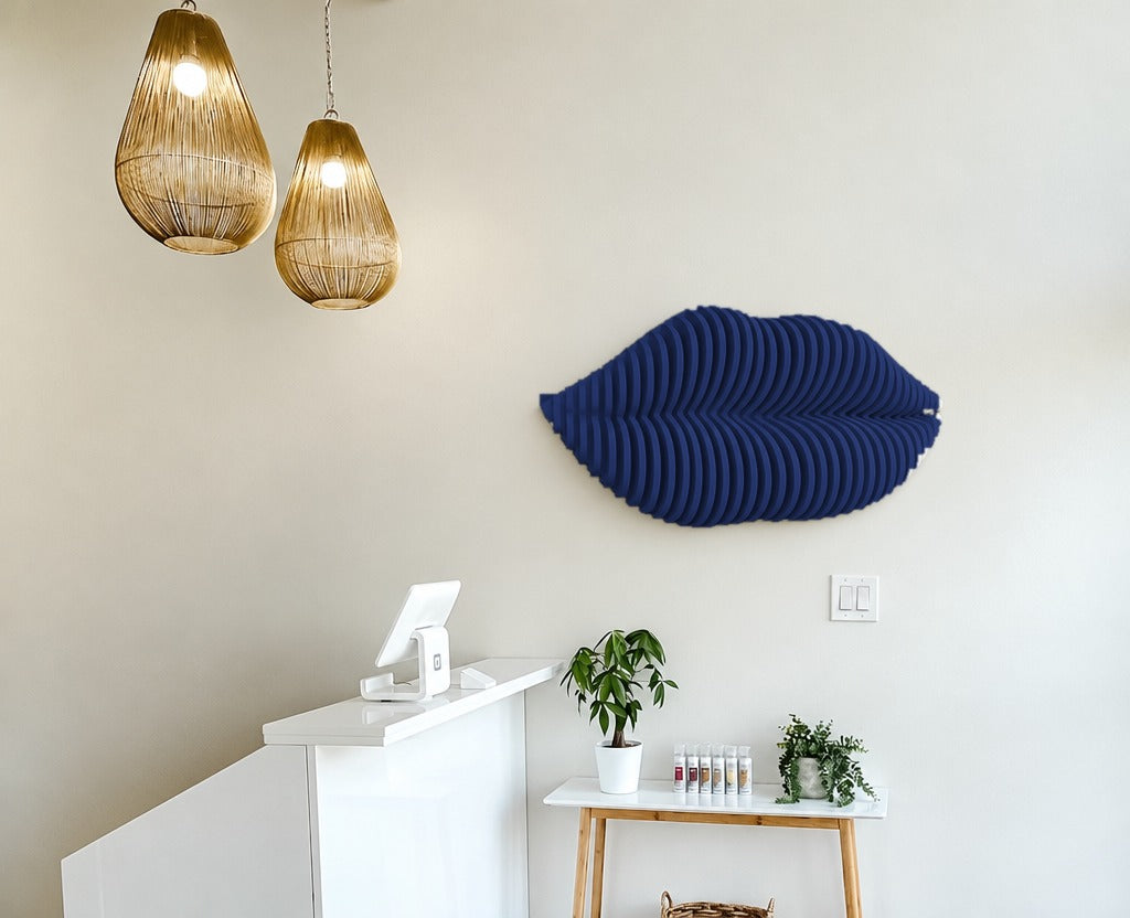 Parametric Lips wall art in navy blue - parametric wall sculpture, made to order in Mississauga