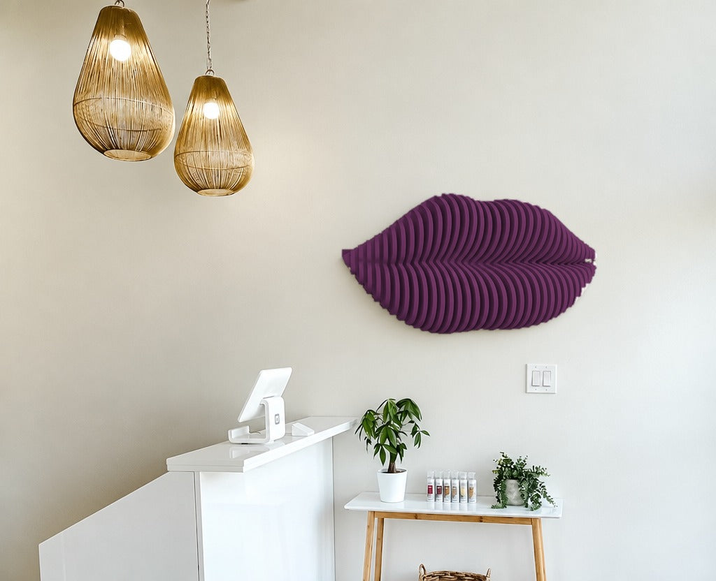 Parametric Lips wall art in plum - parametric wall sculpture, CNC-cut in Mississauga for the GTA