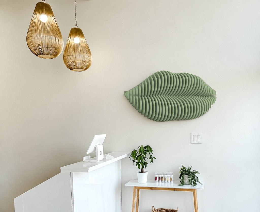 Parametric Lips wall art in sage green - parametric wall sculpture, CNC-cut in Mississauga, delivered across the GTA