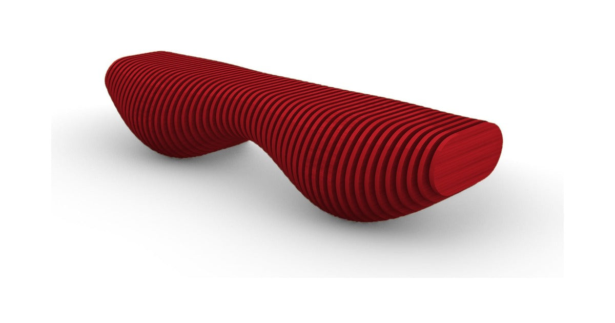 Parametric Bench in red, CNC-cut parametric layers
