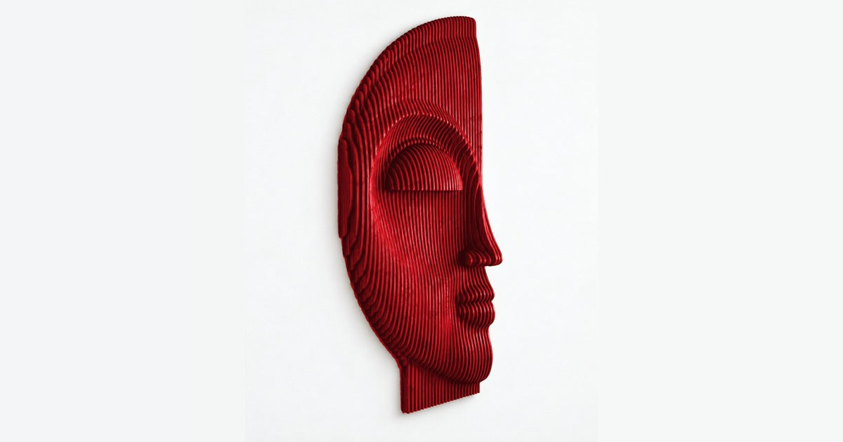 Parametric Half-Face Sculpture in red, side profile