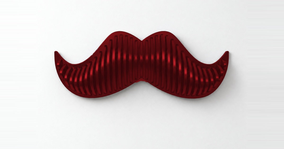 Parametric Moustache wall art in red, CNC-cut parametric layers