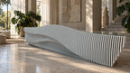 Parametric Reception Desk - sculptural wave-front CNC-cut reception desk with glass top, made to order in Mississauga, delivered across the GTA