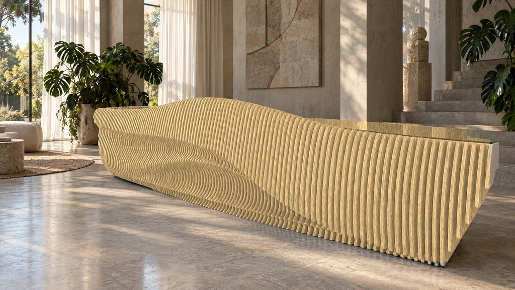 Parametric Reception Desk in Baltic birch plywood, CNC-cut and made to order in Mississauga for the GTA