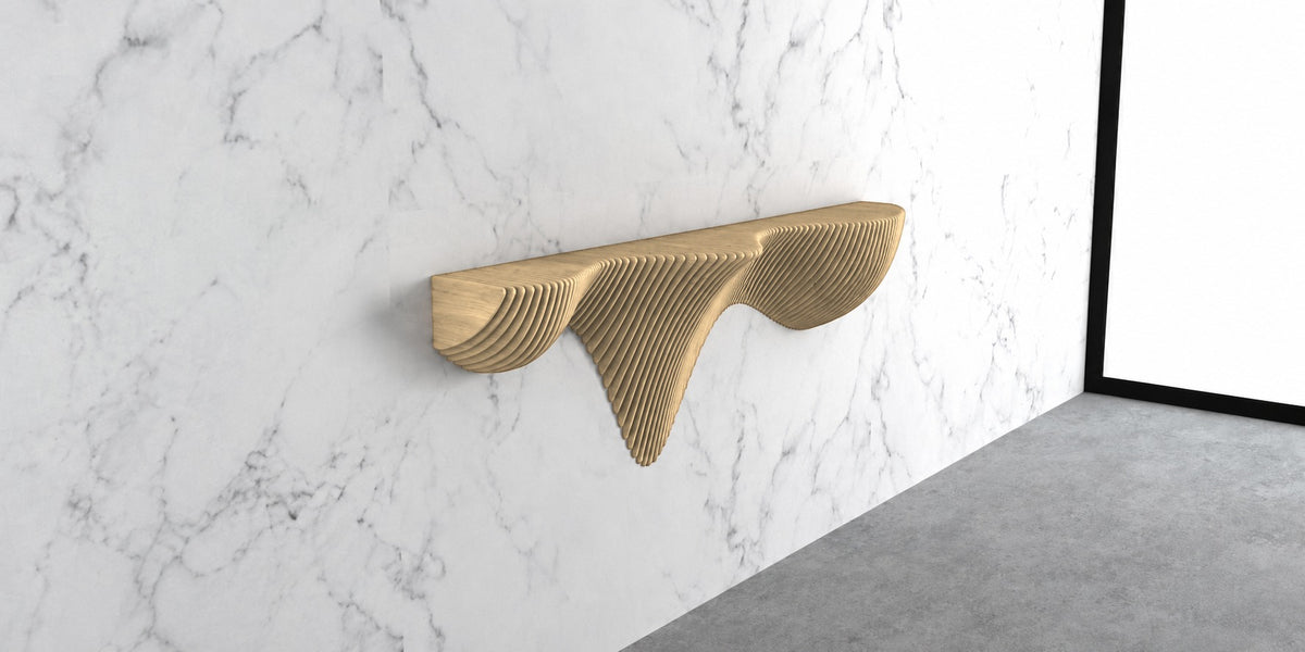 Parametric Wall Shelf in Baltic birch plywood - sculptural floating wall shelf, CNC-cut in Mississauga, delivered across the GTA