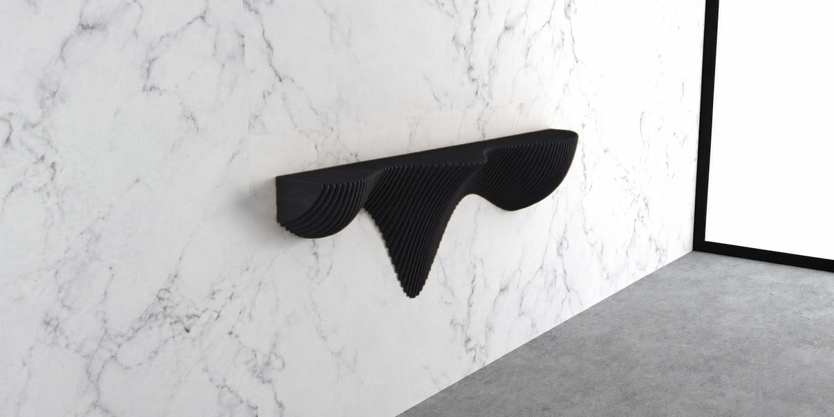Parametric Wall Shelf in black - sculptural floating wall shelf, made in Mississauga, serving Toronto and the GTA