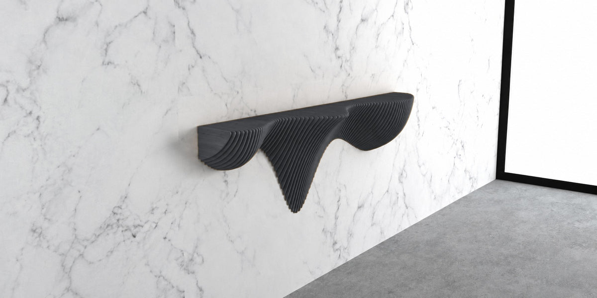 Parametric Wall Shelf in charcoal grey - sculptural floating wall shelf, made to order in Mississauga