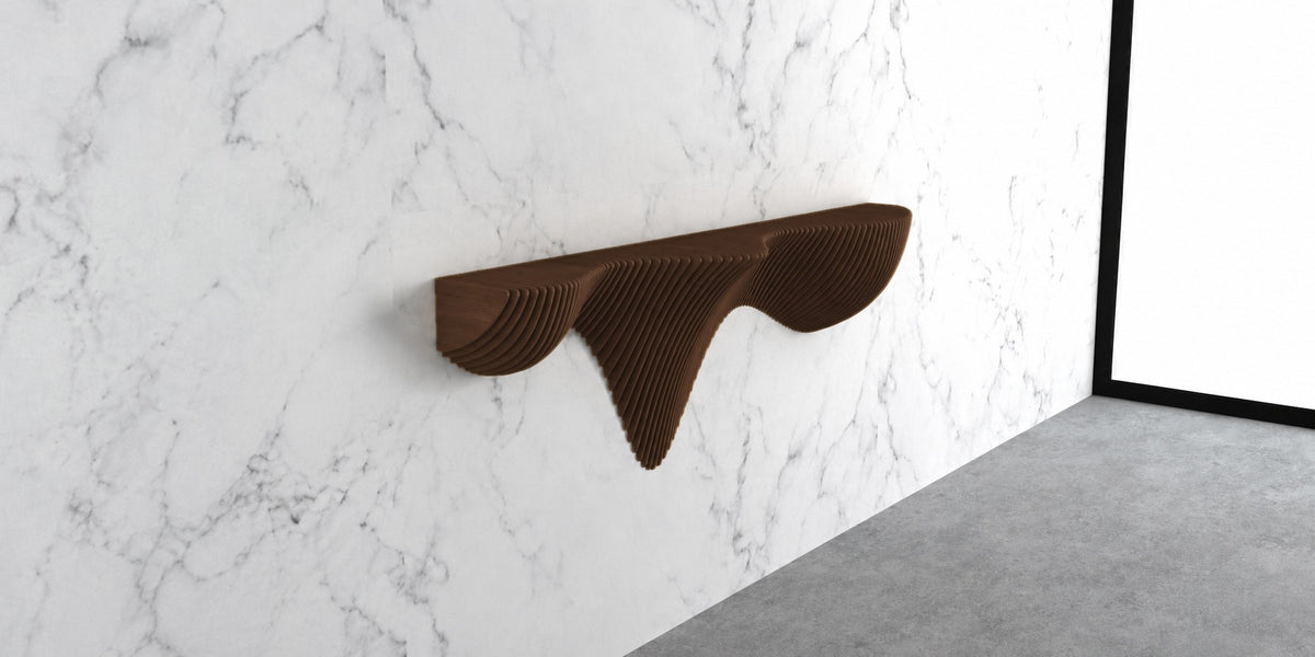 Parametric Wall Shelf in dark brown - sculptural floating wall shelf, CNC-cut in Mississauga for the GTA