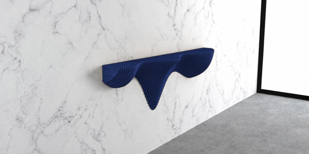Parametric Wall Shelf in navy blue - sculptural floating wall shelf, made in Mississauga, serving Toronto and the GTA