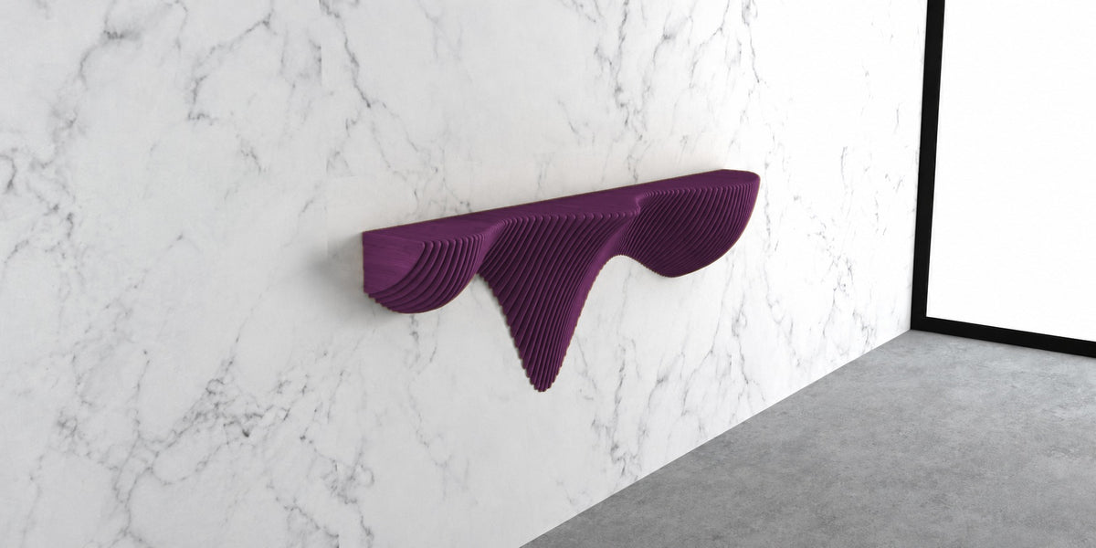 Parametric Wall Shelf in plum - sculptural floating wall shelf, made to order in Mississauga