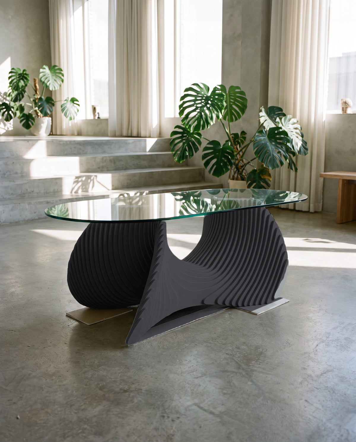Parametric Coffee Table in black - sculptural wood coffee table, CNC-cut in Mississauga, delivered across the GTA
