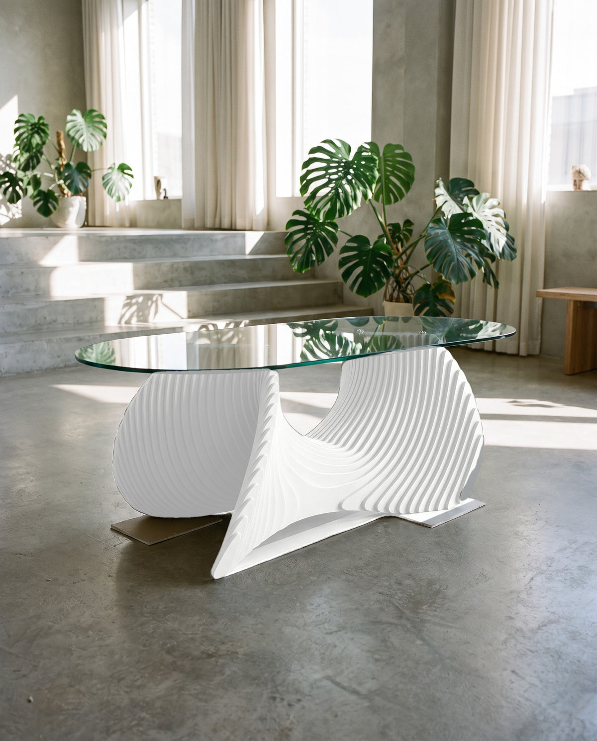 Parametric Coffee Table in gloss white - sculptural wood coffee table, CNC-cut in Mississauga, delivered across the GTA