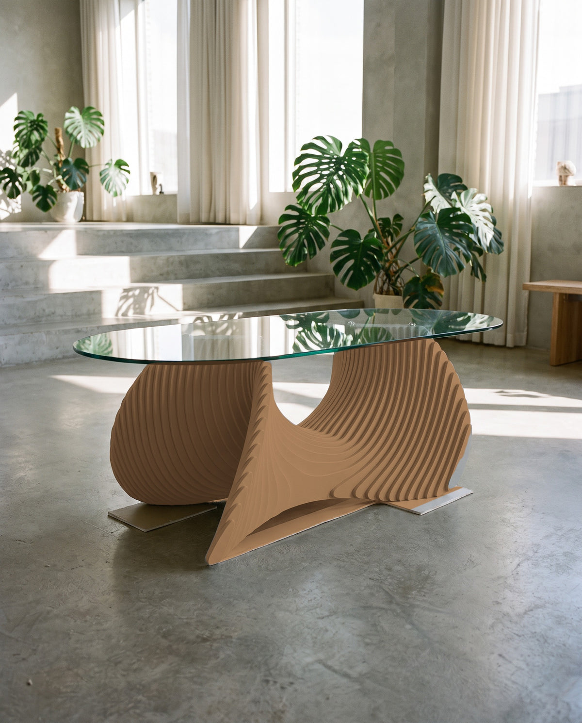 Parametric Coffee Table in light brown - sculptural wood coffee table, made to order in Mississauga