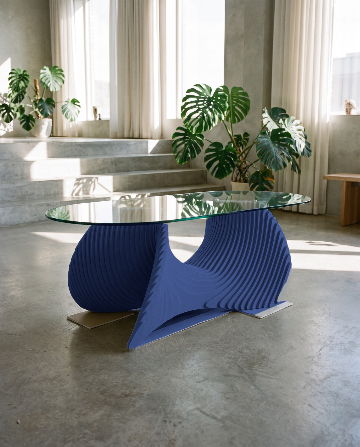 Parametric Coffee Table in navy blue - sculptural wood coffee table, made to order in Mississauga